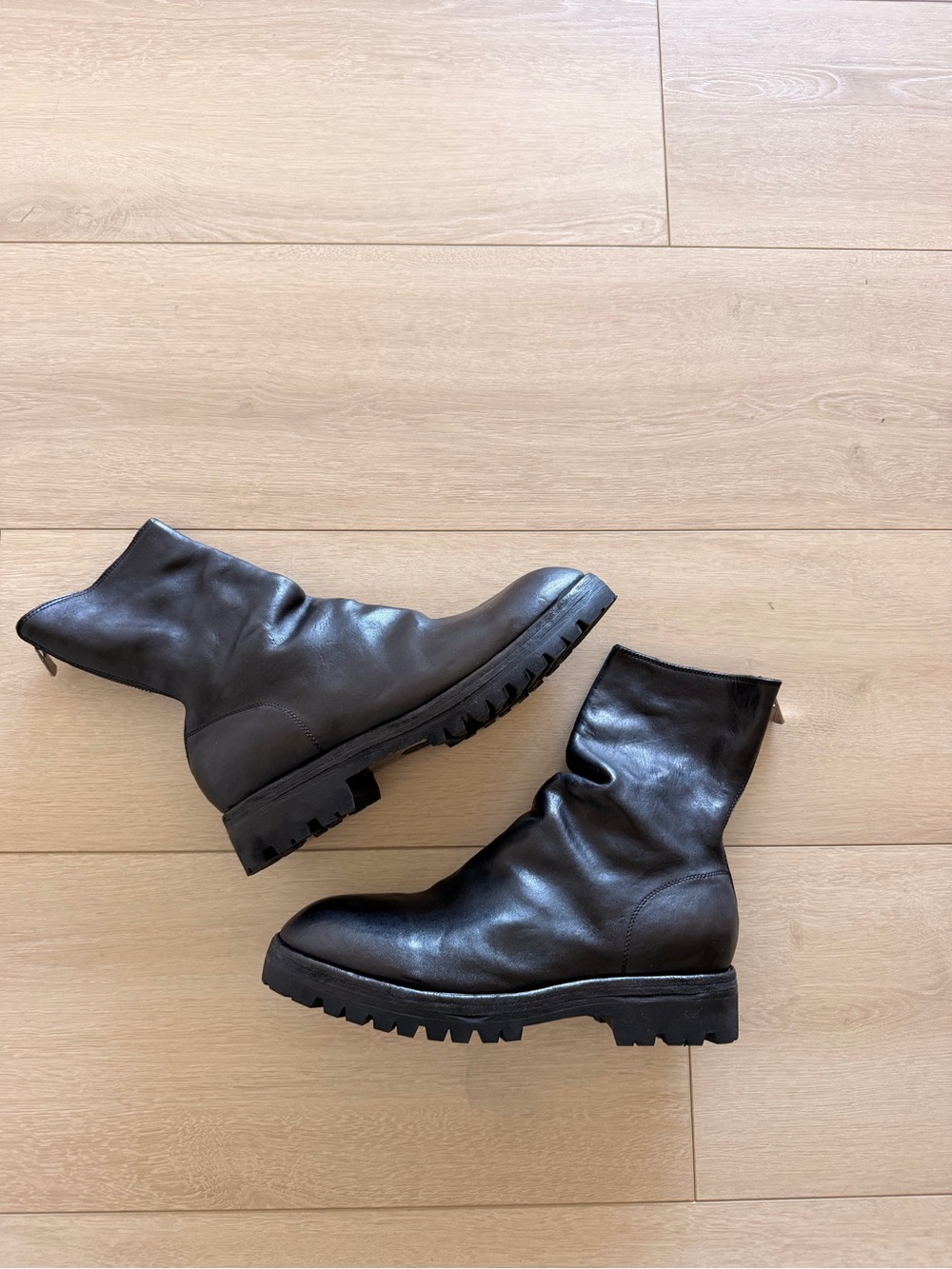 Guidi Black Leather Lug Sole Ankle Boots